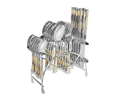 Shapes Stainless Steel 24-Piece Cutlery Set of Spoons and Fork with Round Stand