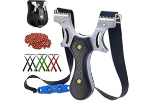 Timbocca Slingshot, Stainless Steel Sling Shot for Short and Long Range Hunting, Slingshots for Adults Heavy Duty, Included Flat Rubber Bands, Ammo Balls, and Ammo Pouch…