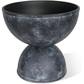 KOL 12.5" Dia. Wide Planters, Black Urn Flower Pots, 1 Pack | Pedestal Plastic Planter Pots, Indoor &amp; Outdoor Use, Drainage Holes &amp; Plugs, Front Porch, Patio &amp; Garden, 12.5" D &times; 10.6" H