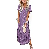 Zeagoo Womens Maxi Summer Dress with Pockets Casual Short Sleeve Sundress Trendy 2026 Curve Hem Long Dress