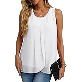 IWOLLENCE Womens Summer Tank Tops Sleeveless Chiffon Double Layers Blouse Loose Round Neck Casual Shirts