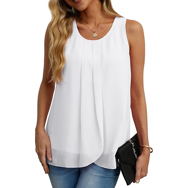 Women's Summer V-Neck Tank Top With Ring Straps | Sleeveless Pleated Casual Camisole