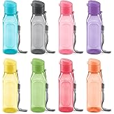 Bulk Set of 8 - 10oz Multicolor Water Bottles for Kids and Adults - Leak Proof With Carry Strap - Square Reusable for Juice, Drinks - BPA-Free Dishwasher-Safe