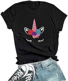 DecrumUnicorn Shirt for Women - Short Sleeve Graphic Tees Womens T-Shirt Cute Tops