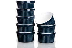 Cibeat 8 oz Ramekins Bowls, Set of 8, Porcelain Dipping Sauce Bowls, Oven Safe, Classic Style Ramekins for Baking Souffle Ram