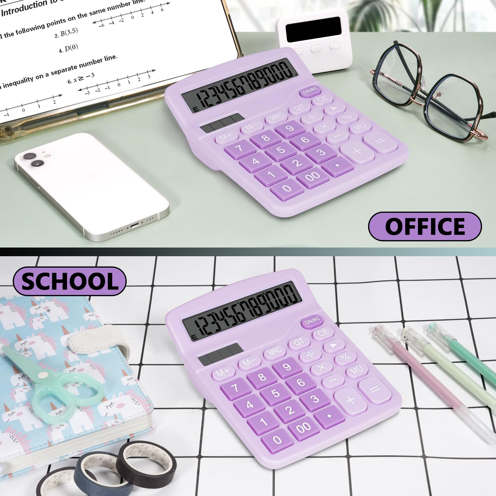 DANRONG Cute Purple Desktop Calculator with Big Buttons, Dual Power Source, Solar and Battery, Large Display Screen - Perfect for Office, Teachers, and Students (Purple)