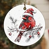 MHJFERGV Winter Cardinal Christmas Ornament, Rustic Santa Red Bird on The Snowy Berries Branch Decorative Hanging Ceramic Ornaments for Xmas Tree Holiday Party, Cardinal Christmas Decorations