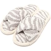 MIRMARU Women’s Animal Print Comfort Fluffy Fuzzy Slip-on House Slippers Open Toe Cross Band Indoor Outdoor Non-Slip Slippers for Women