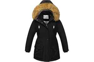 CREATMO US Girl's Sherpa Long Winter Coat Thicken Warm Parka Durable Waterproof Puffer Ski Jacket