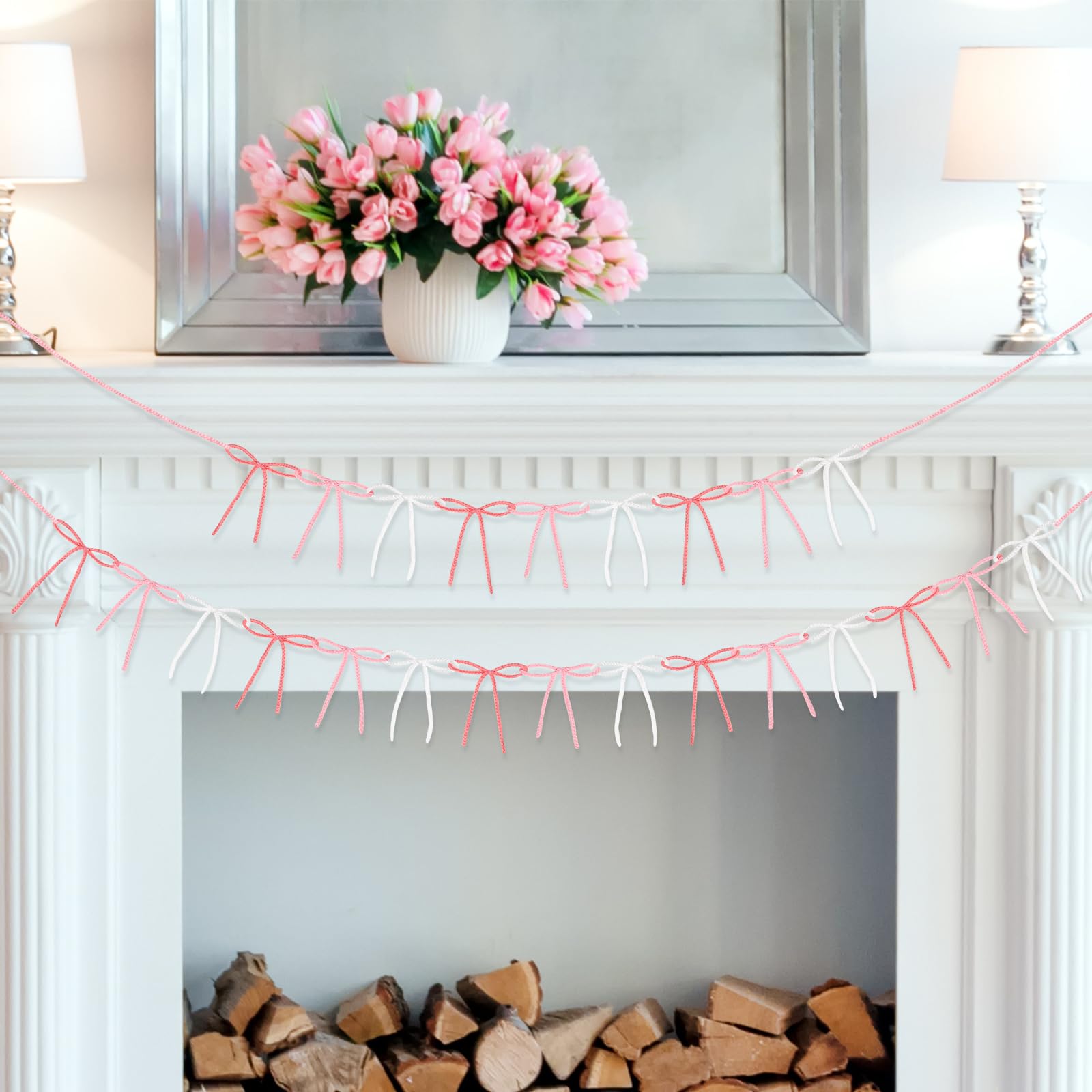 Photo 1 of Fanfanwin 2 Pcs Crochet Pink Bow Garland Banner Party Decorations Coquette Birthday Decorations 11.16 FT Pink Bow for Bachelorette Party Baby Bridal Shower Cake Smash Decor She's Tying The Knot