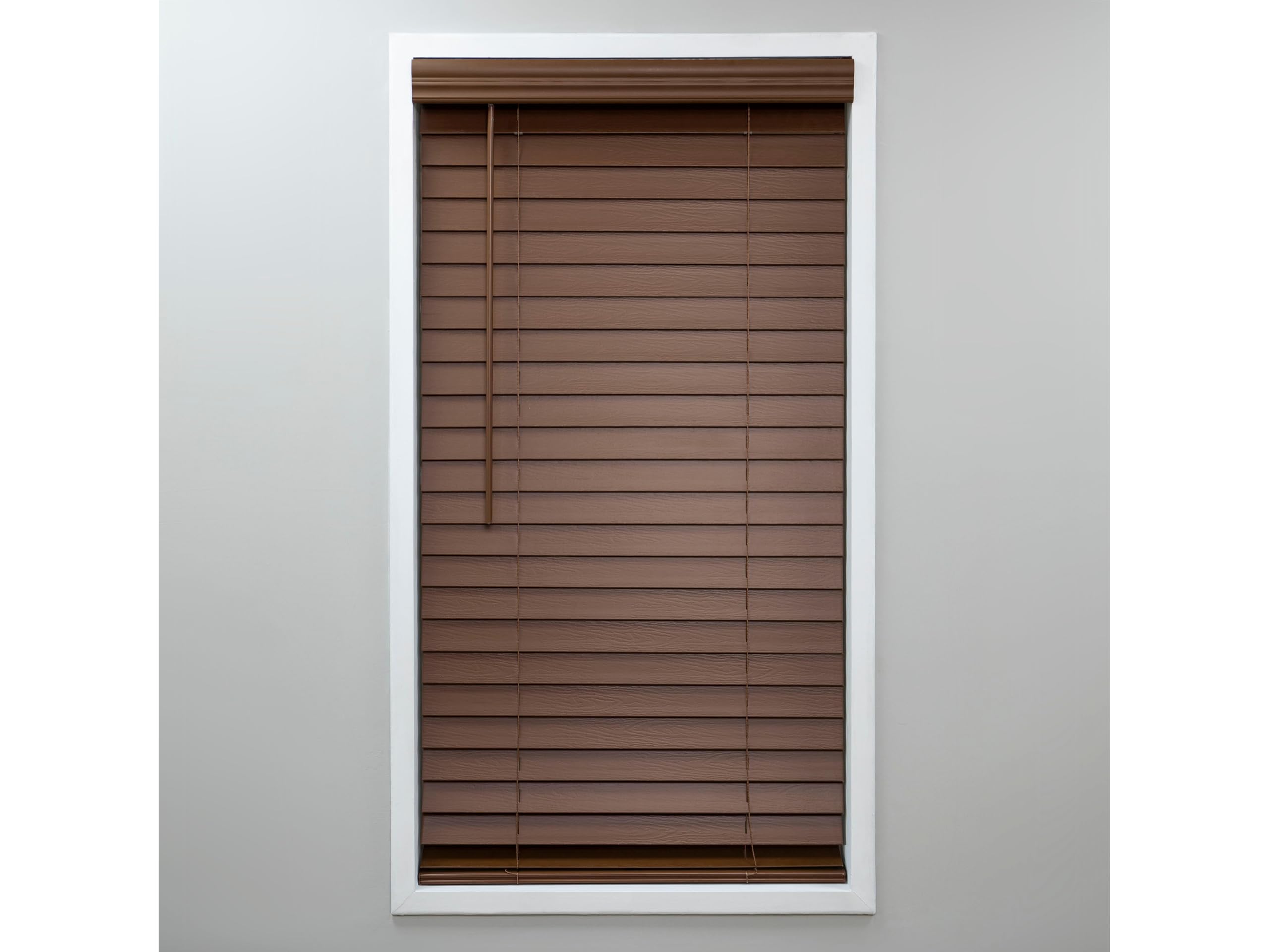 Eclipse 2in. Faux Wood Blinds, 57"W x 48"L in Dark Oak - Cordless Window Blinds, Certified Safe for Children & Pets, Light Filtering, Wand Tilt and Smooth Easy Operation, Window Shades for Home