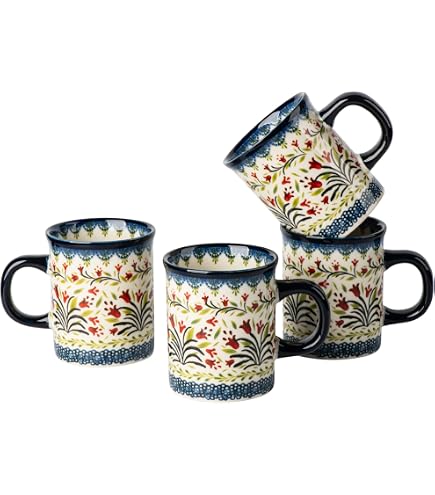 Amazon.com: 222 Fifth Northwood Cottage 4-Piece Porcelain Jumbo Coffee Mugs,  Red and White : Home & Kitchen