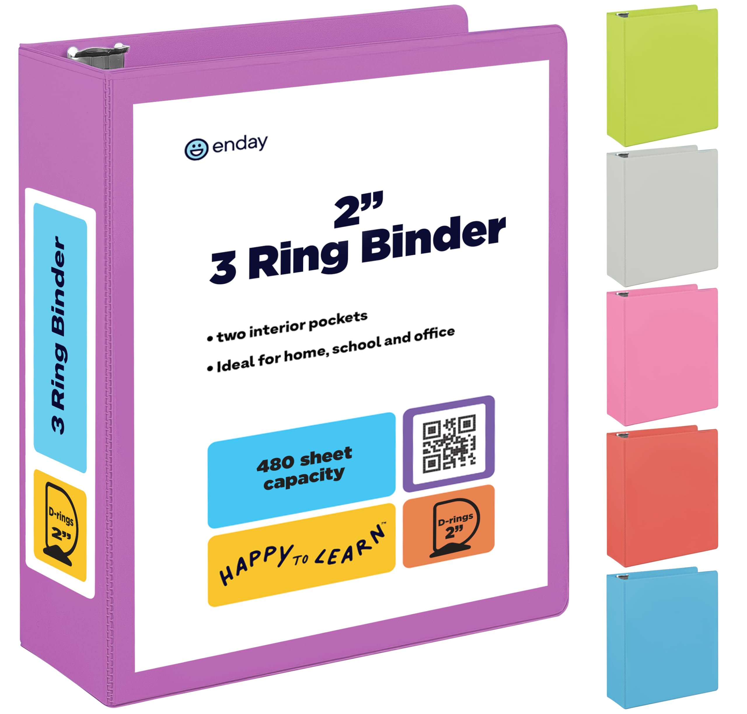 Photo 1 of 2 Inch 3 Ring Binder 2” Purple, Slant D-Ring 2 in Binder Clear View Cover with 2 Inside Pockets, Heavy Duty Colored School Supplies Office and Home Binders – by Enday