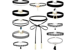 shynek 12 Pieces Choker Necklace Set for Women Black Lace Tattoo Velvet Choker Necklace Set for Women Teen Girls