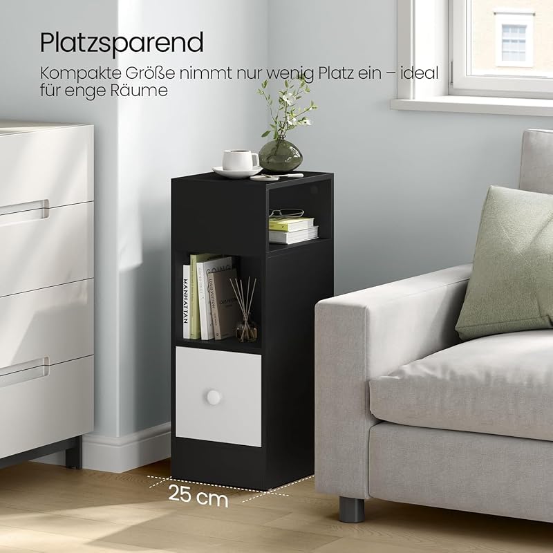 Nachttisch schmal Dunkelgrau mit Schublade B25 cm
