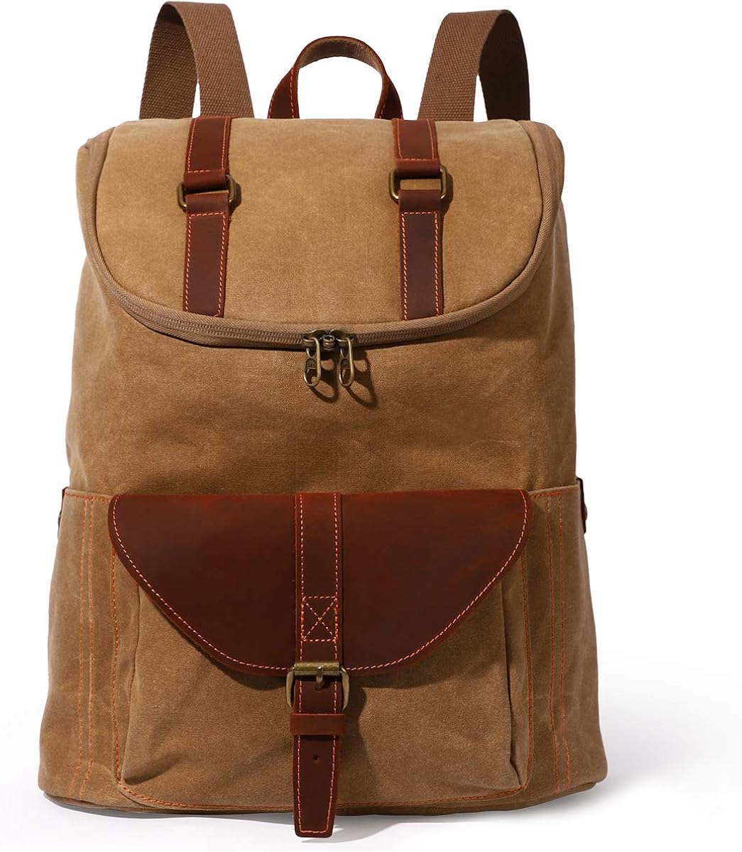 KL928 Canvas Leather Backpack - School Bag Outdoor Travel Rucksack Daypack