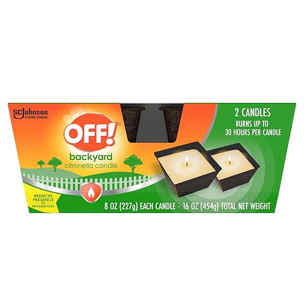 OFF! BACKYARD CITRONELLA SCENTED CANDLE, AMBIANCE ENHANCING CENTERPIECE, BURNS FOR UP TO 25 HOURS, 16 OZ ( PACK OF 2)