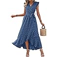 BTFBM Women V Neck Summer Dress 2025 Cap Sleeve Swiss Dot Boho Flowy Ruffle Slit Beach Party Long Maxi Cocktail Dresses