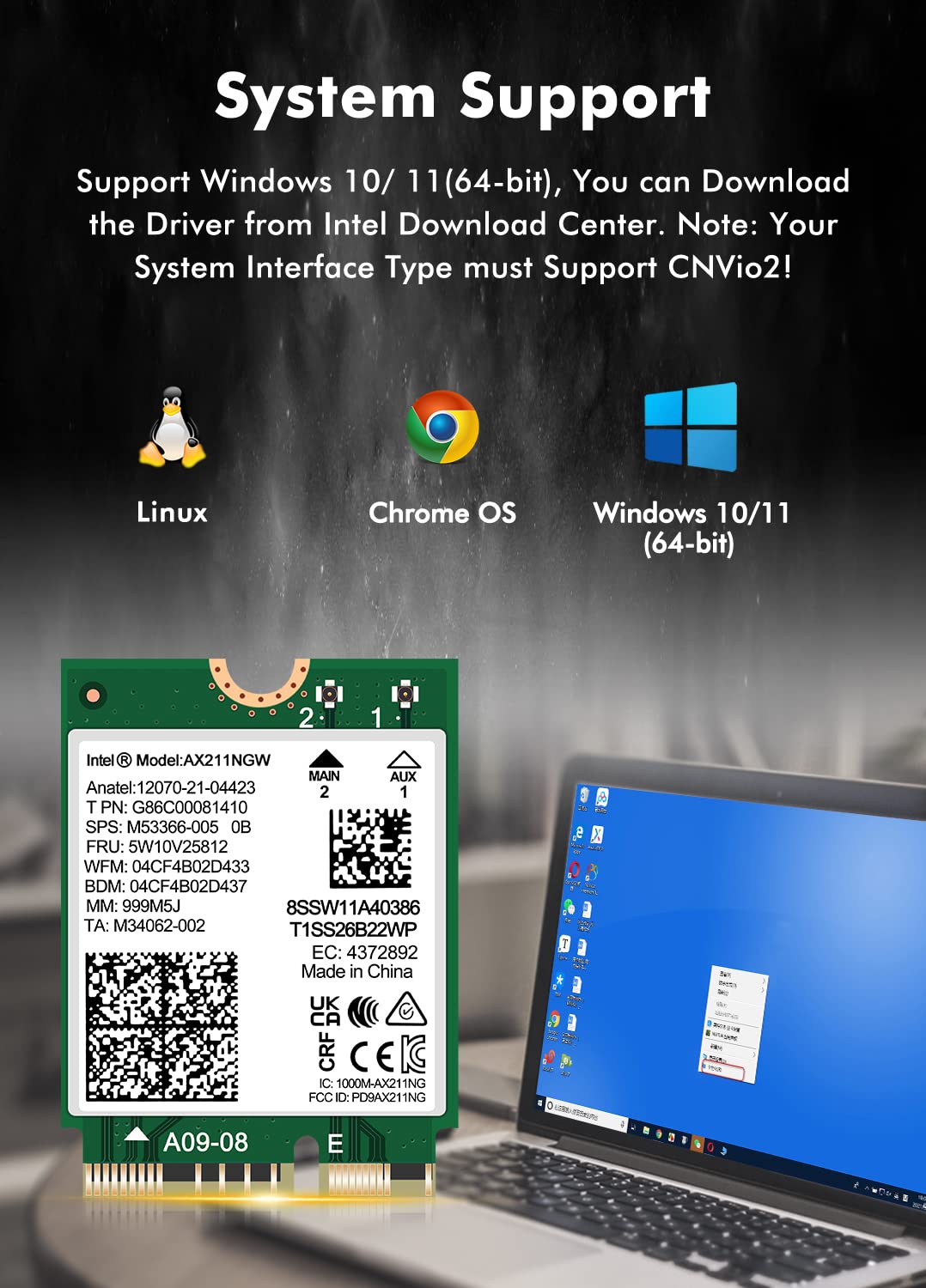 Mua WiFi 6E Wireless Card Intel AX211 NGW M.2: CNVio2, Bluetooth 5.3 ...