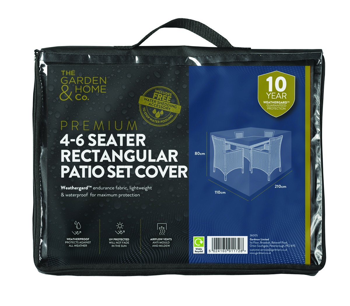 The Garden & Home Co All seasons Large Oval Patio Set Cover, 172 + 75cm x 98cm, Reversible black or Green, tear resistant, UV Protection, reversible, easy wipe clean & full water protection