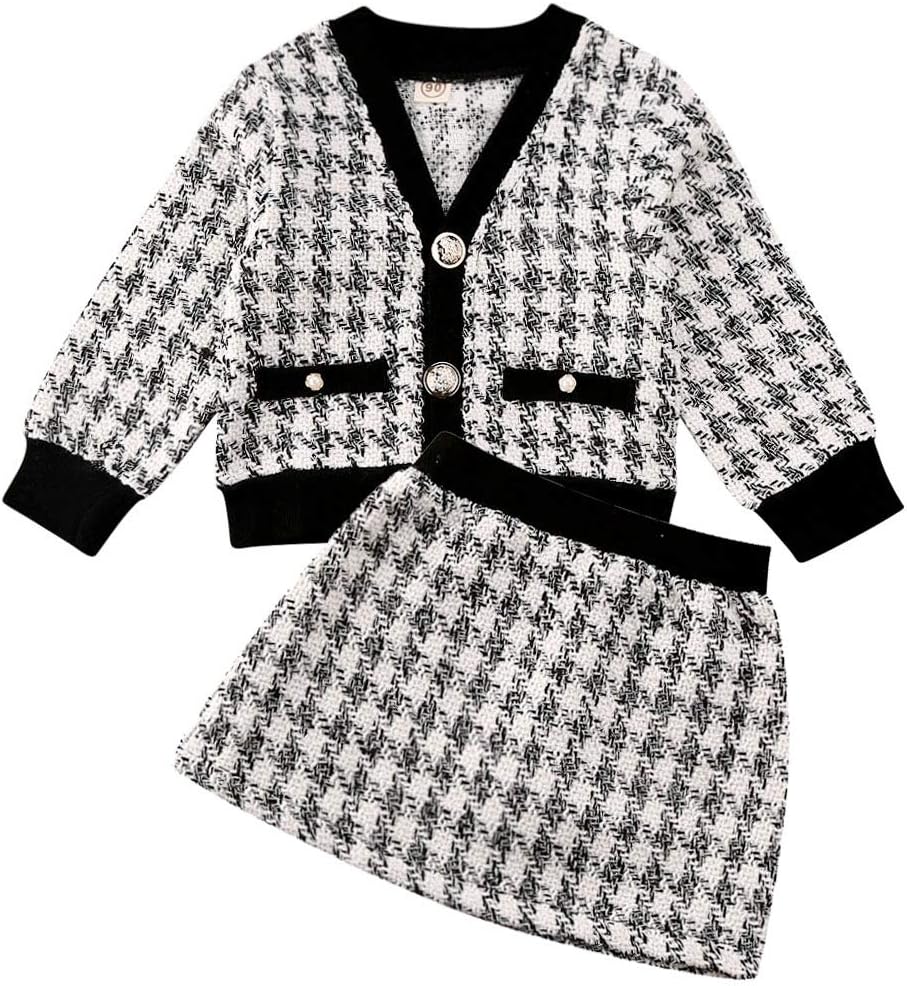 ASashitenel2Pcs Toddler Baby Girls Kid Long Sleeve Plaid Cardigan Coat Outwear +Plaid Dress Tutu Skirt Princess Party Formal Outfits