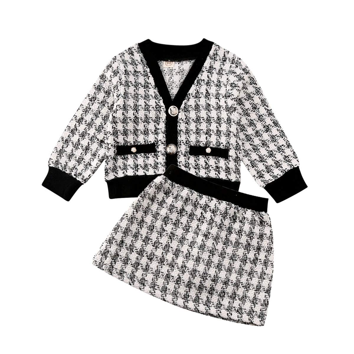ASashitenel2Pcs Toddler Baby Girls Kid Long Sleeve Plaid Cardigan Coat Outwear +Plaid Dress Tutu Skirt Princess Party Formal Outfits