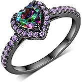 Luxurious 18K Black Gold Plated Heart Mystic Topaz Wedding Engagement Rings Halo Promise Eternity Bridal Band Rings