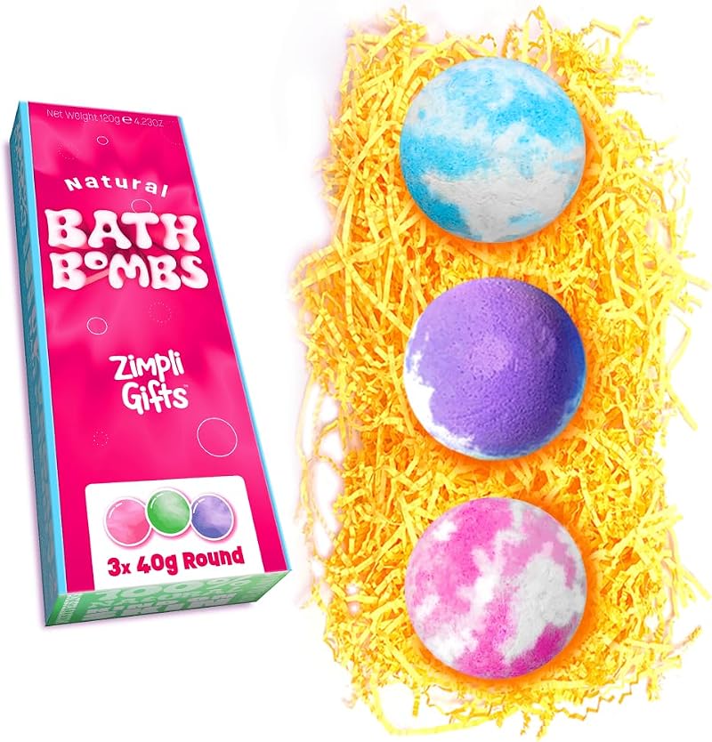 ZIMPLI 3 Bath Bombs UK Made Gift Set Christmas Stocking Filler Women Teenagers