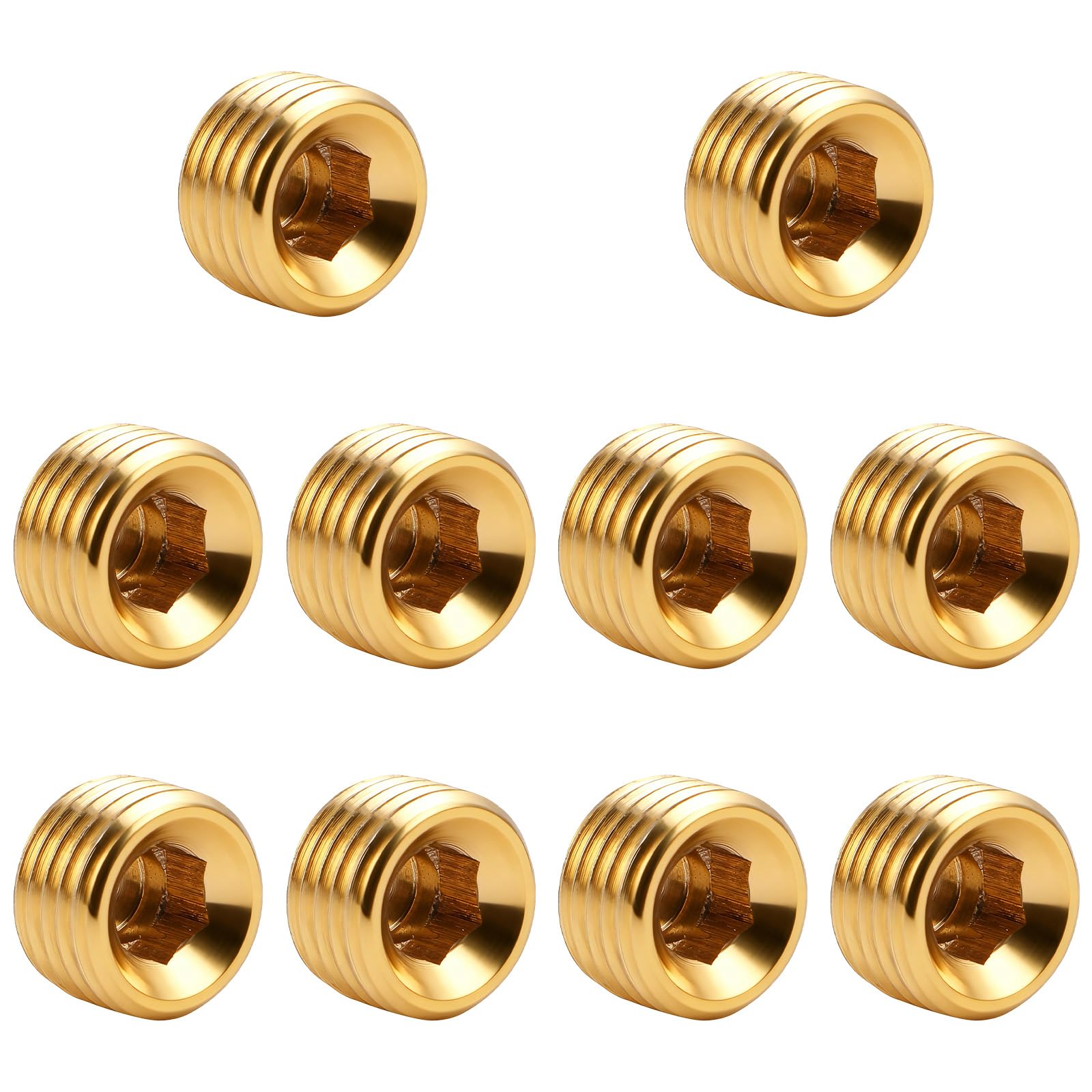 Photo 1 of 1/4 Npt Plug 1/4" Npt Pipe Plug Fitting Set 10PCS Brass Hex Counter Sunk Plugs for Closing the End of Pipe, Brass Male Internal Hex Socket Thread Plugs Kit (1/4" Npt)