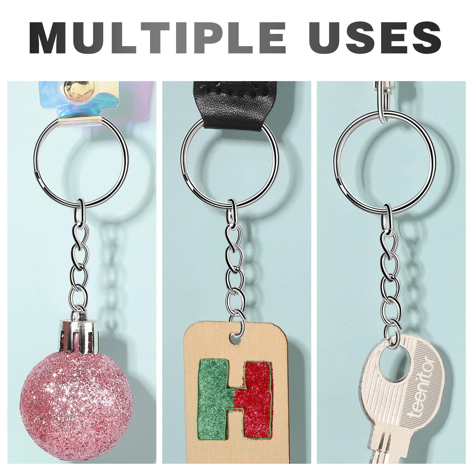 Teenitor Key Chain Rings Keychain Rings, 60pcs Key Ring Metal Keychain Split Key Rings Bulk, Keyring 25mm with 26mm Key Chains and 60pcs Open Jump Ring for Craft Key Ring