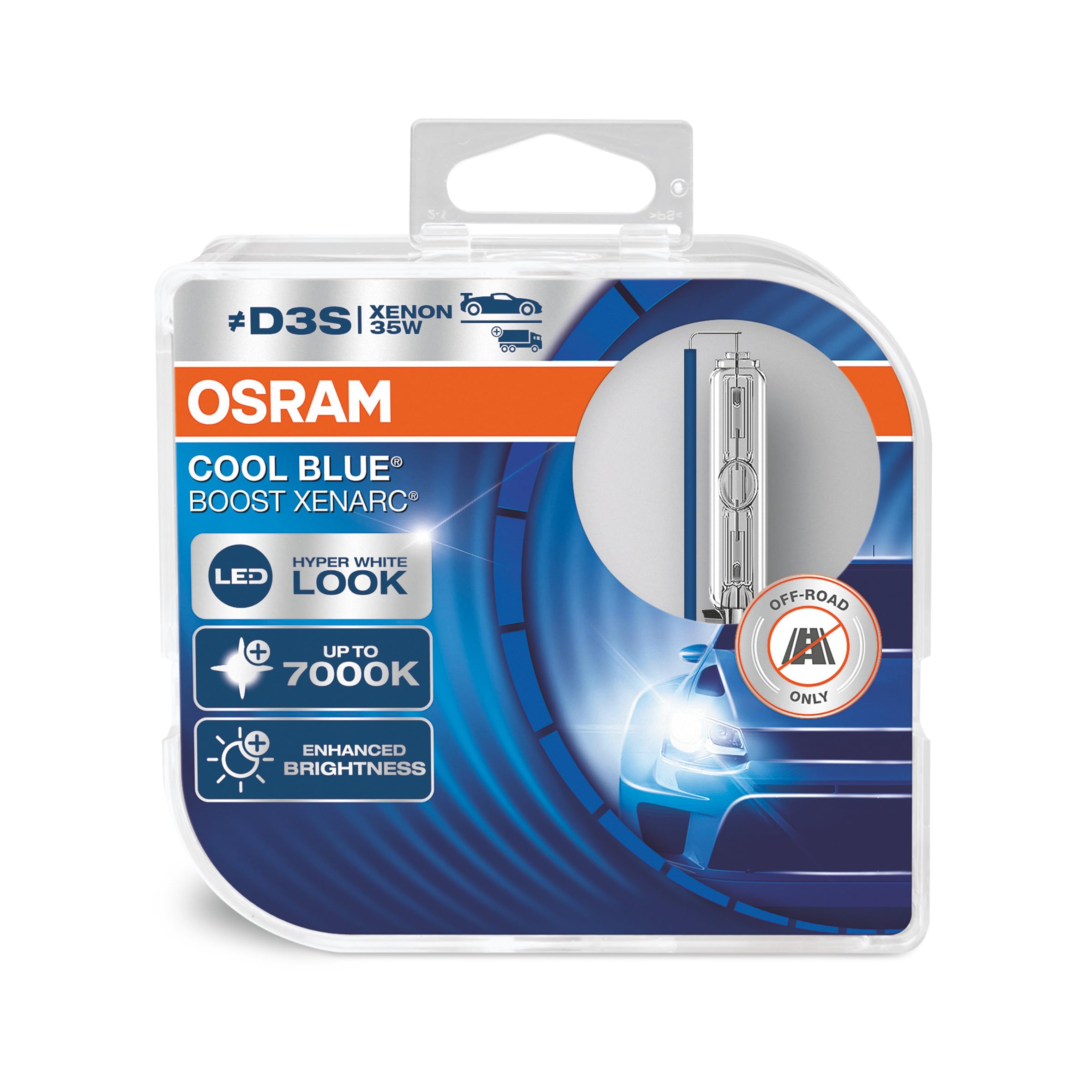 OSRAM 66340CBB-HCB XENARC Boost D3S HID Head Lamp, Hyper Blue, 42 V, 35 W, Set of 2
