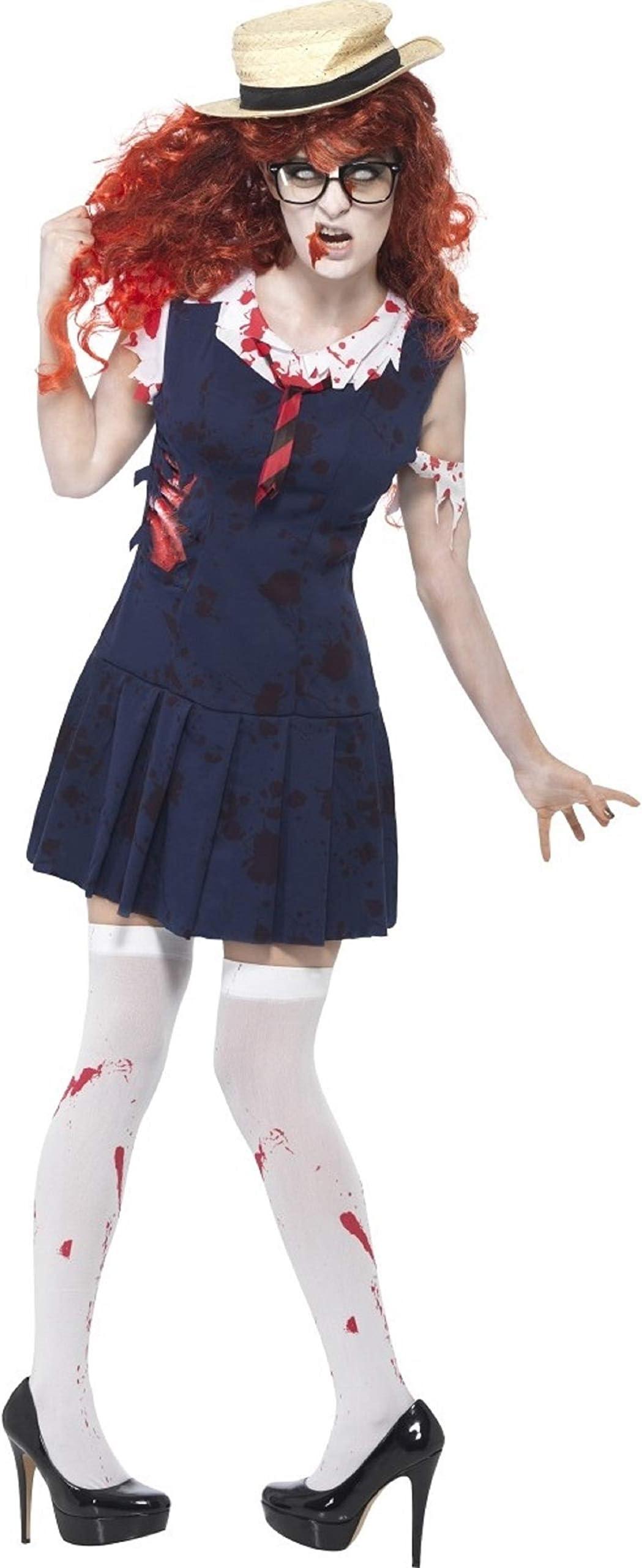 Ladies Zombie Boarding School College Girl Uniform Halloween Horror Fancy Dress Costume Outfit