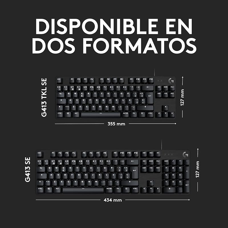 Logitech G413 SE Full-Size Mechanical Gaming Keyboard - Retroiluminado com interruptores táteis mecânicos, Anti-Ghosting, compatível com Windows, macOS, QWERTY Layout espanhol - Preto