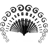 Marsrut 54 Pcs Spiral Ear Stretching Gauges Kit - Spiral Earrings Tapers Set 14G-00G for Beginner Starter Expander Acrylic Plugs Tunnels Body Piercing Jewelry for Women, Men (Black)