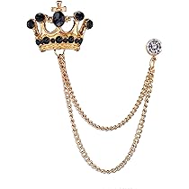 【Llife】BOTTON BROOCH Rhinestones Crown Long Chain Brooch, Crystal Tassel Brooch