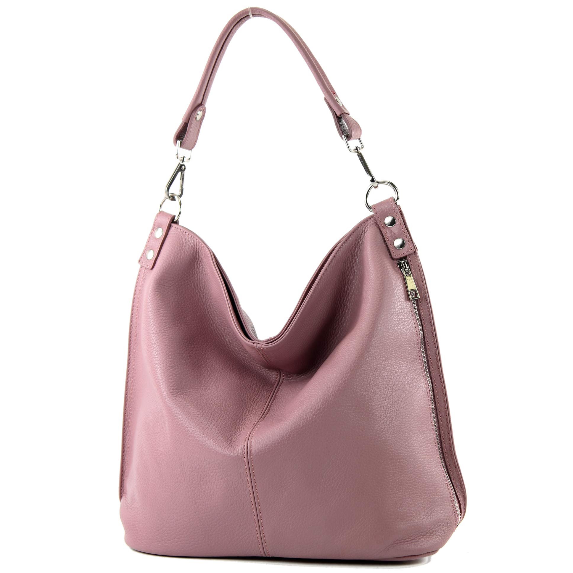 modamoda de - T177 - ital. Ladies leather shoulder bag, Colour:Dusty Pink
