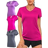 Women's V-Neck Activewear T-Shirts 3 Pack Athletic Womens Short Sleeve Workout Tops Dry Fit Shirt Gym & Yoga Tees for Women