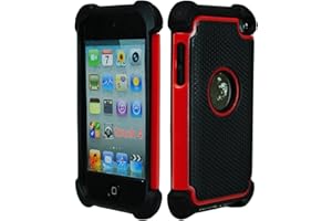 iPod Touch 4 Case, Bastex Hybrid Slim Fit Black Rubber Silicone Cover Hard Plastic Red & Black Shock Case for Apple iPod Touch 4, 4th Generation