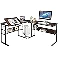 Tangkula 67 Inches L-Shaped Office Desk, Corner Computer Desk with Bottom Bookshelves & CPU Stand, Drafting Drawing Table with Tiltable Desktop, Corner Computer Workstation Home Office Desk