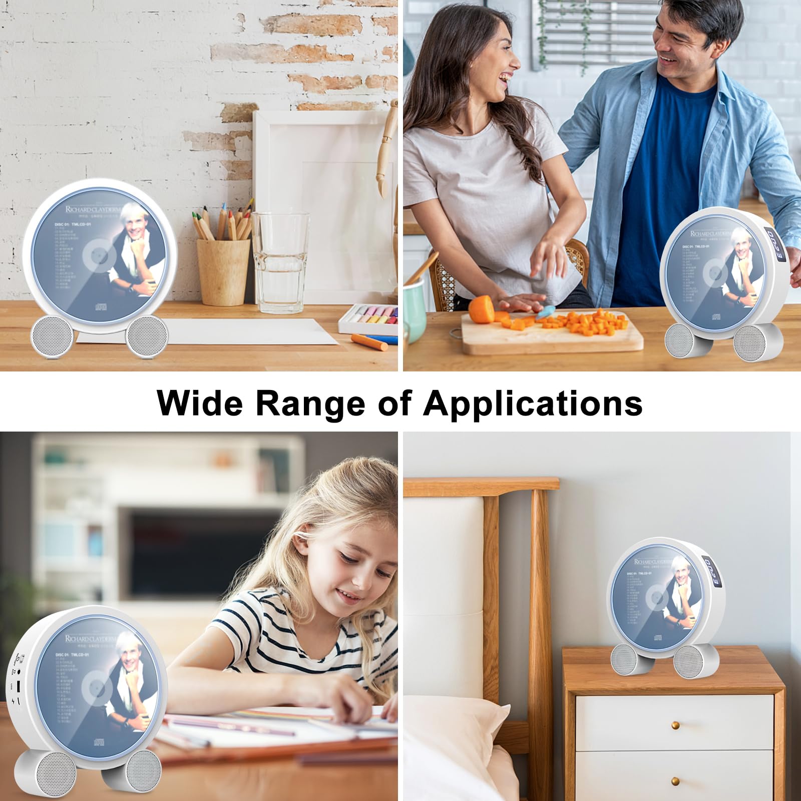 WOKALON Desktop Vertical CD Player Portable with Bluetooth for Home with LCD Screen Display Built in HiFi Speakers Support Timed Music ON/Off FM USB SD