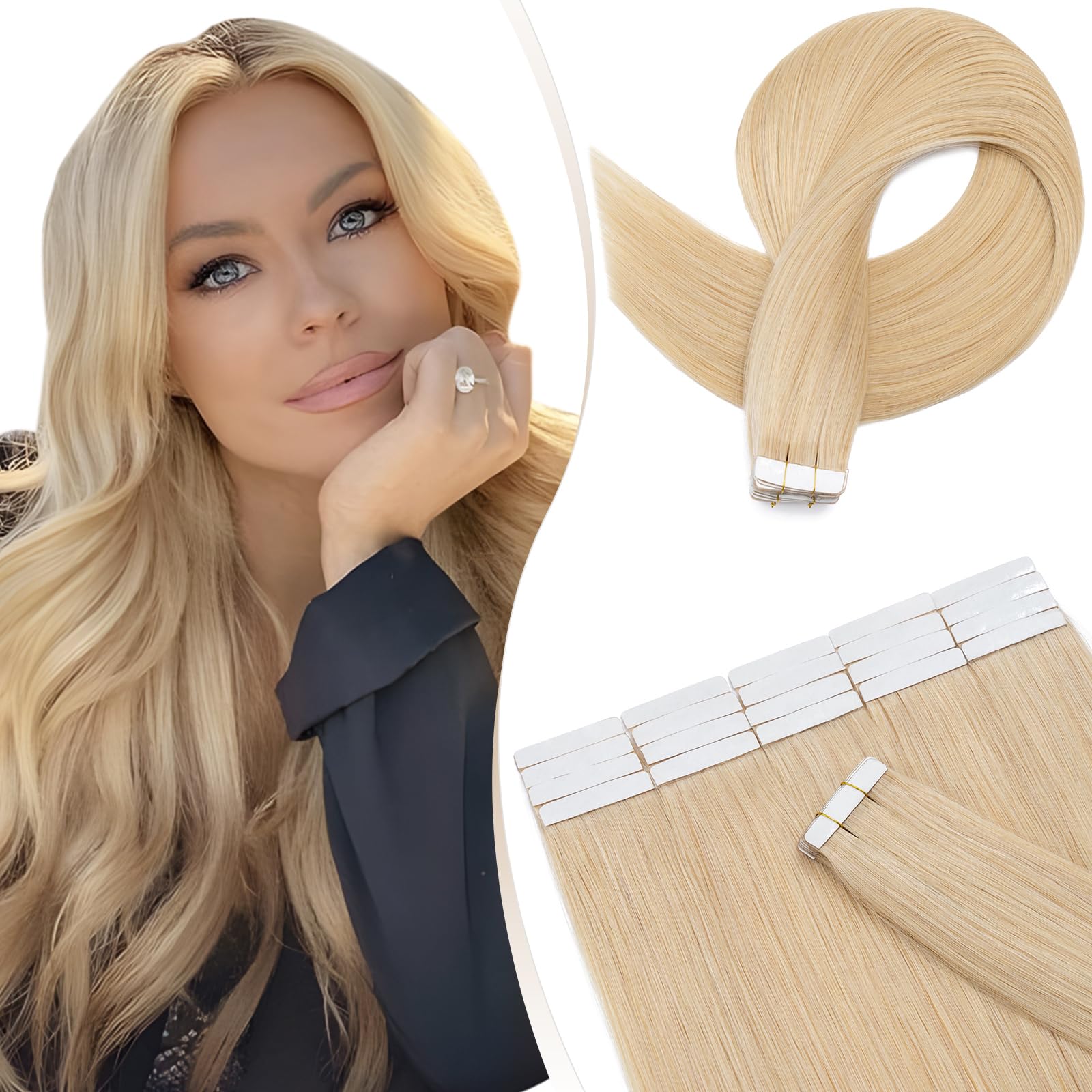 Elailite 20 Pcs Tape in Extensions Human Hair Thin Type 1.5g/pcs - Seamless Skin Weft Hair Extensions 100% Real Natural Remy Hair (#24 Natural Blonde, 12 Inch-30g)
