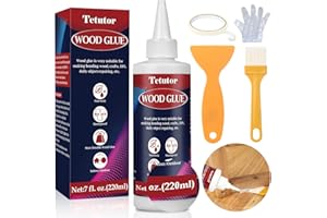 Tetutor Wood Glue for Furniture Heavy Duty, 220ml Wood Glue for Woodworking with Brush & Spatula, Strong Bond Waterproof Clear Wood Glue for Crafts Furniture Repair Woodworking