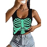 Halloween Shirts for Women: Funny Skeleton Graphic Tank Tops Sleeveless Vest Horror Costume Casual Workout T-Shirt