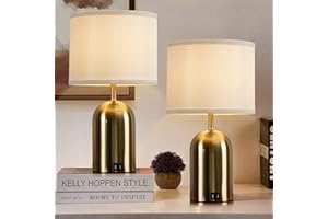 GyroVu Touch Control Table Lamps Set of 2, Bedside Table Lamps for Bedrooms Set of 2 Modern Living Room 3 Way Dimmable Gold Bedside Lamp for End Table with 2 USB Charging Ports, 2 Bulbs Included