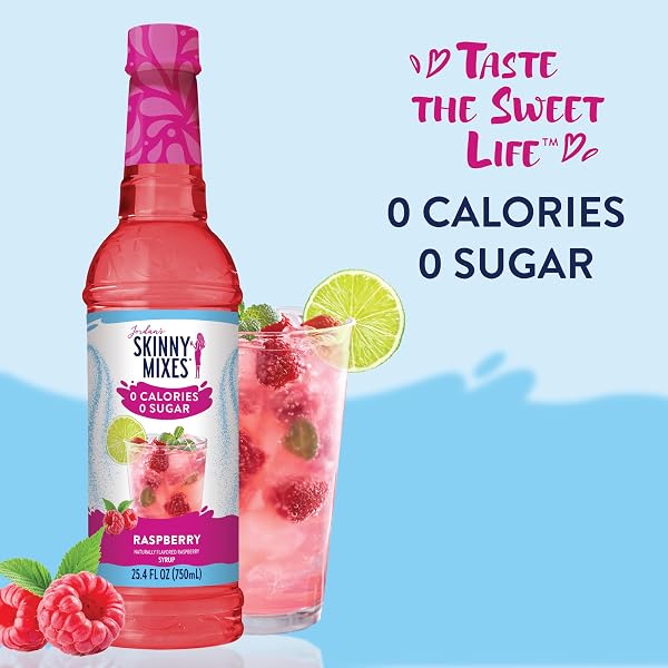 JORDAN’S SKINNY MIXES SUGAR FREE SYRUP, RASPBERRY FLAVOR, FRUIT FLAVORED WATER ENHANCER, DRINK MIX FOR ICE TEA, LEMONADE & MORE, ZERO CALORIE FLAVORING, KETO FRIENDLY, 25.4 FL OZ, 1 PACK