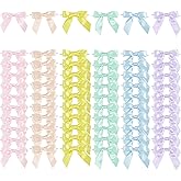 AIMUDI 6 Colors Pastel Ribbon Bows for Easter' Day Decorations 3.5" Satin Twist Tie Bows for Treat Bags Premade Bows for Crafts, Wedding Decorations, Baby Shower, Gift Wrapping, Spring- 60 Counts