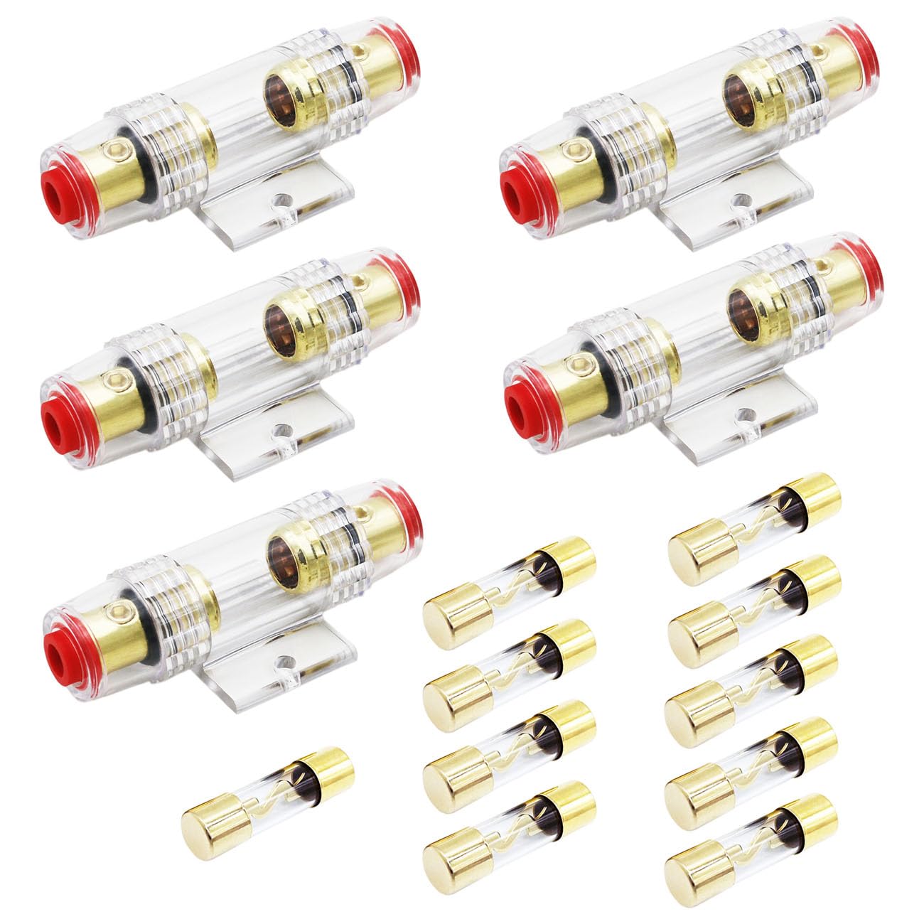 Carviya 4-8 Gauge AWG in-line Waterproof Fuse Holder with Two 60A AGU Type Fuses For Car Audio/Alarm/Amplifier/Compressors (5 Pack)