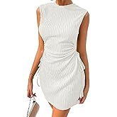 Acelitt Women's Summer Dresses 2026 Beach Casual Crewneck Loose Sundress Ribbed Cut Out Mini Dress