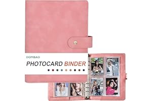 DONBAO A5 Kpop Photocard Binder, 6 Ring Binder Collector’s Album with 240 Card Slots, PU Leather Cover for Organizing K-Pop, Trading Cards, Game Cards & Memorabilia (Pink)