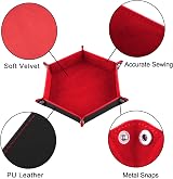 SIQUK 2 Pieces Dice Tray Hexagon Folding PU Leather Velvet Red Blue view 3